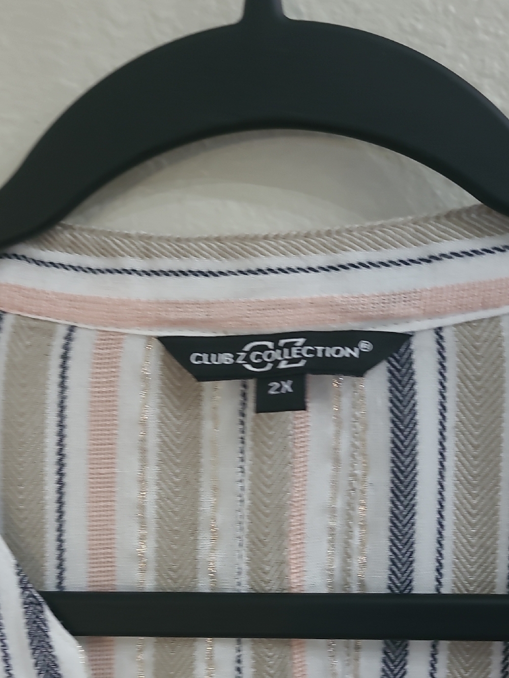 Club Z Collection Striped Button-Front Tunic Top in Blush, Navy & Cream Size 2x - Picture 2 of 7